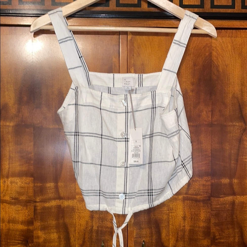 a New Day Plaid Linen Crop Tank Top Tie Detail NWT Juniors Small Sleeveless